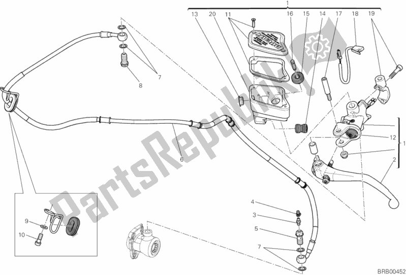 Alle onderdelen voor de Koppeling Hoofdremcilinder van de Ducati Diavel Cromo 1200 2013